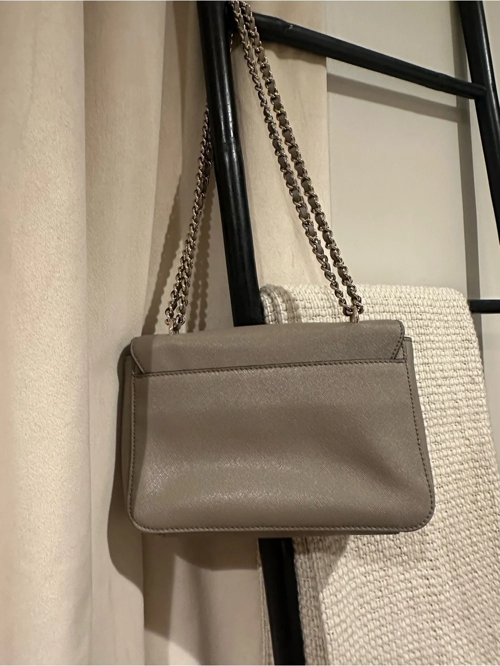 Tory Burch taupe leather shoulder or crossbody bag with gold chain